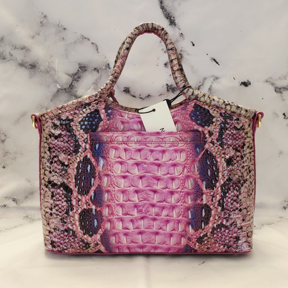 Brahmin Ombré Melbourne Small Elaine Satchel Pink Cobra Snake Embossed Leather - Picture 4 of 12